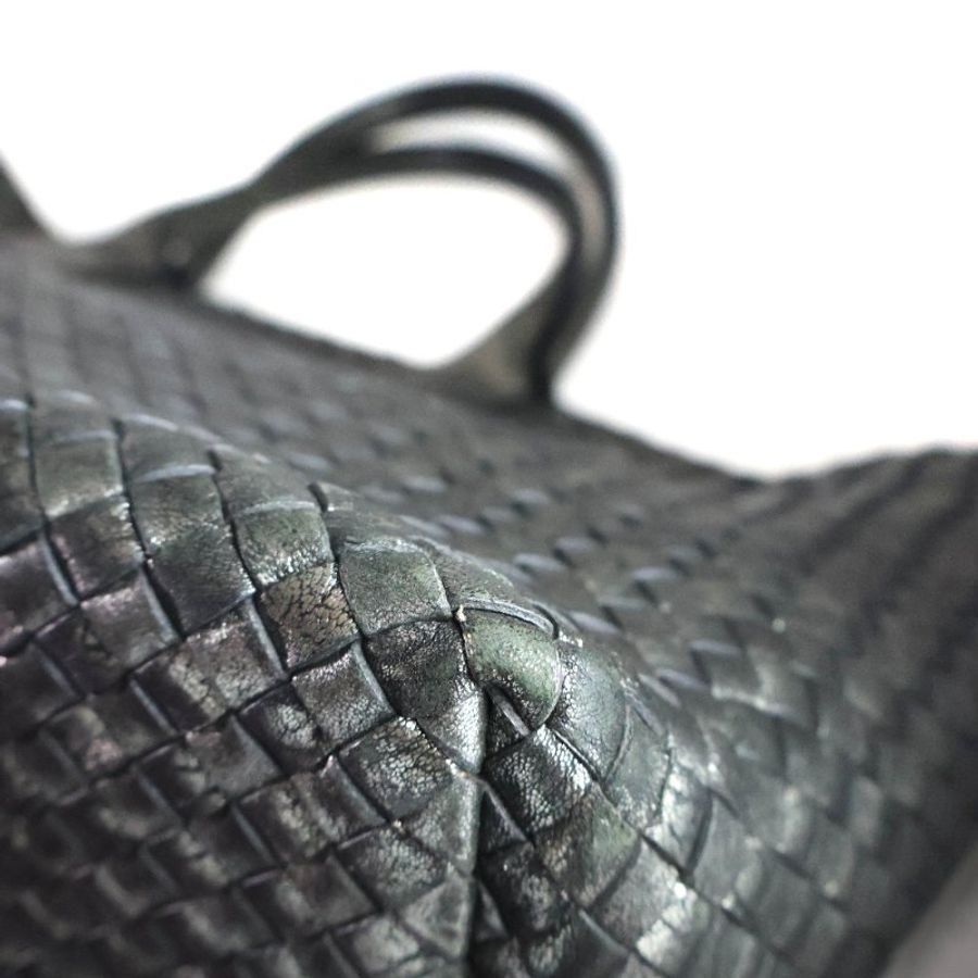 金鐸精品~2548 BOTTEGA VENETA BV 寶緹嘉Cabat金屬光澤感黑霧銀色編織牛皮限量款大號手提托特包-12