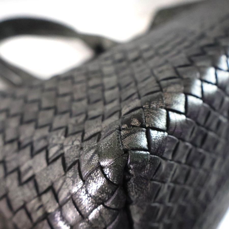 金鐸精品~2548 BOTTEGA VENETA BV 寶緹嘉Cabat金屬光澤感黑霧銀色編織牛皮限量款大號手提托特包-13