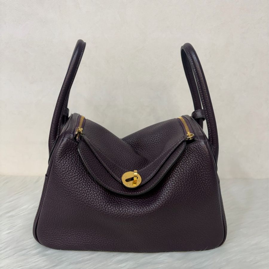 HERMES LINDY 26❗️超美葡萄紫 金釦 肩背包 手提包 LINDY 26-0