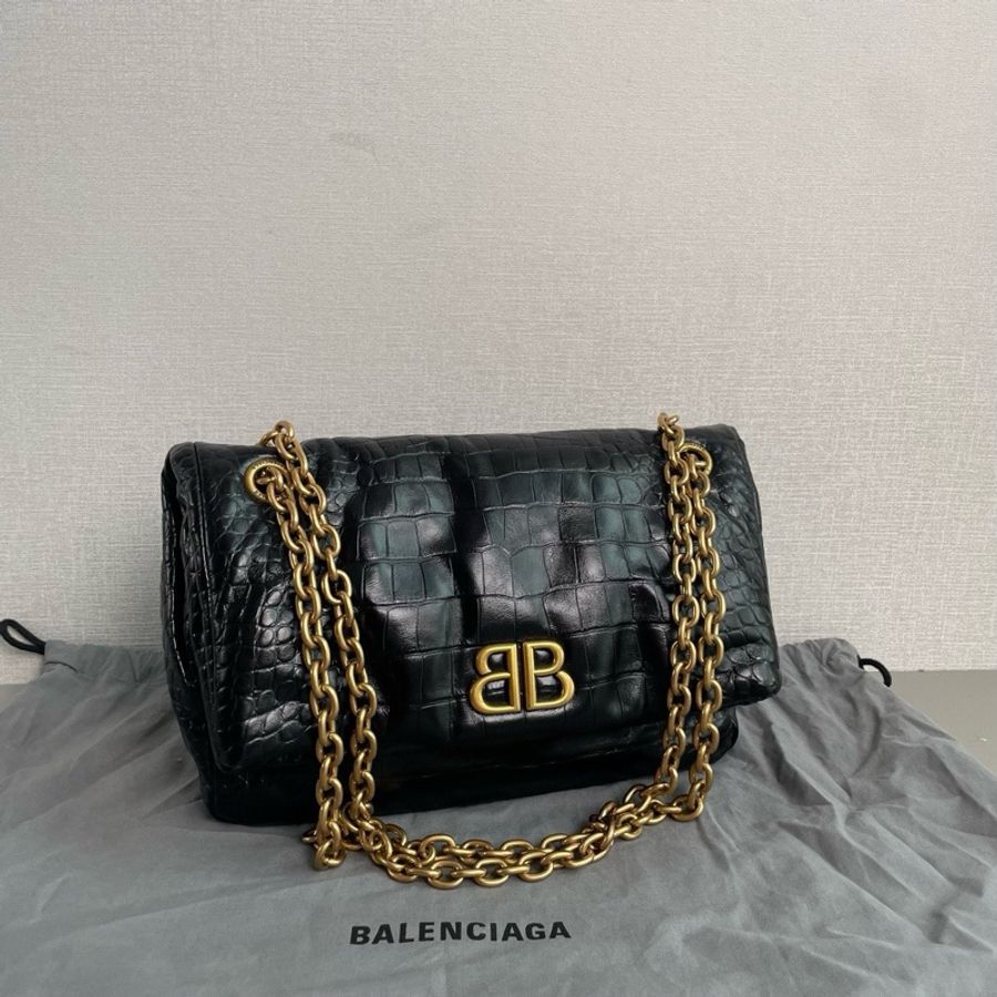 ✨Balenciaga巴黎世家|Monaco 黑金鰐魚壓紋牛皮鏈條包|99新-2