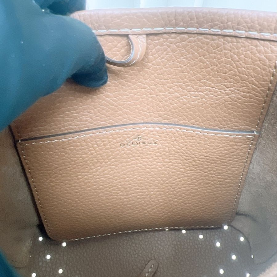 近新 Delvaux pin bucket mini 棕色迷你水桶手挽包-8