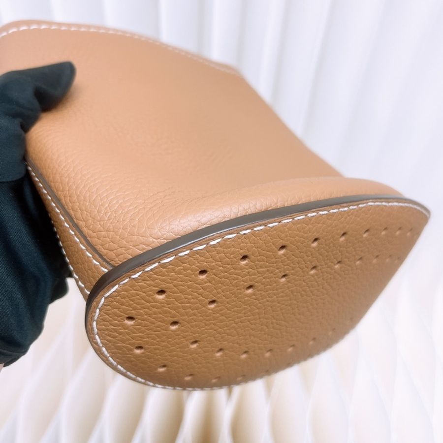 近新 Delvaux pin bucket mini 棕色迷你水桶手挽包-11