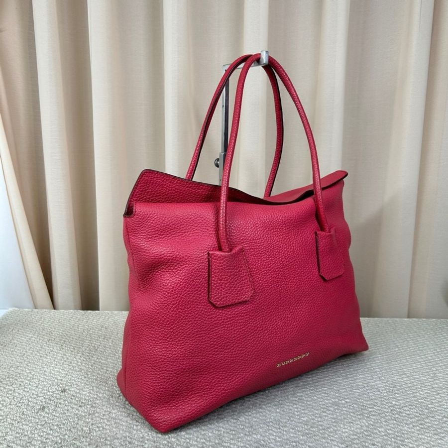Burberry博柏利樹莓色全皮手提包 經典款-3