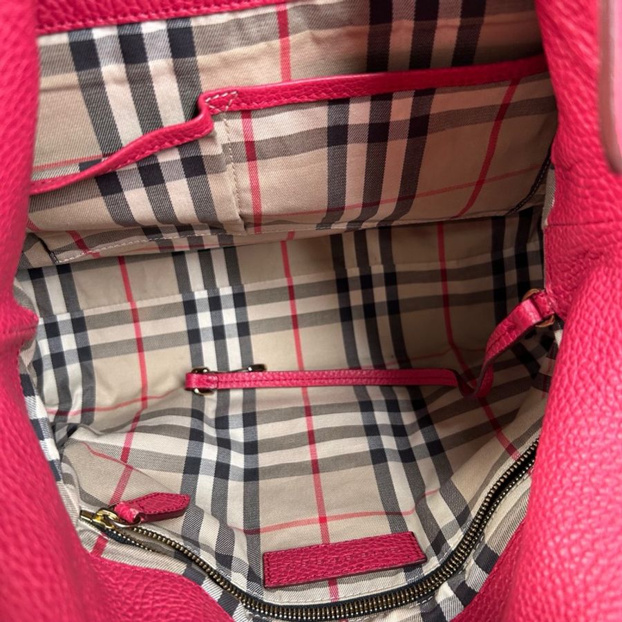 Burberry博柏利樹莓色全皮手提包 經典款-5