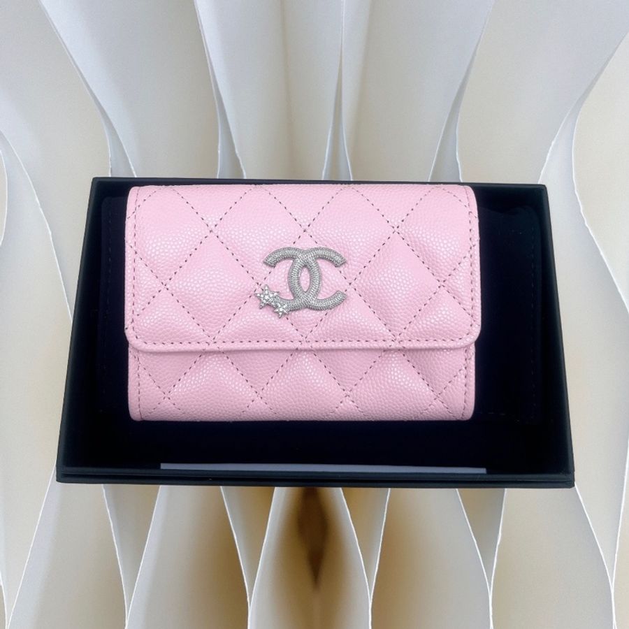 全新 Chanel 星星雙C粉色短夾/皮夾/銀包-0