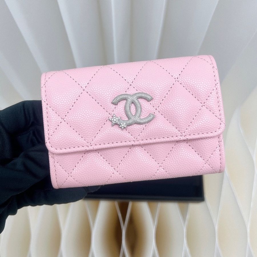 全新 Chanel 星星雙C粉色短夾/皮夾/銀包-1