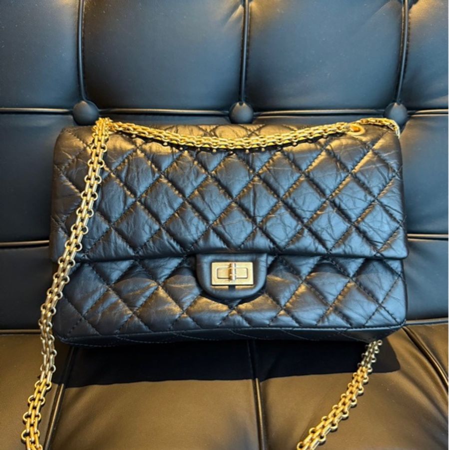 Chanel 香奈兒黑金2.55鏈條包 雙蓋紅色皮內里-8