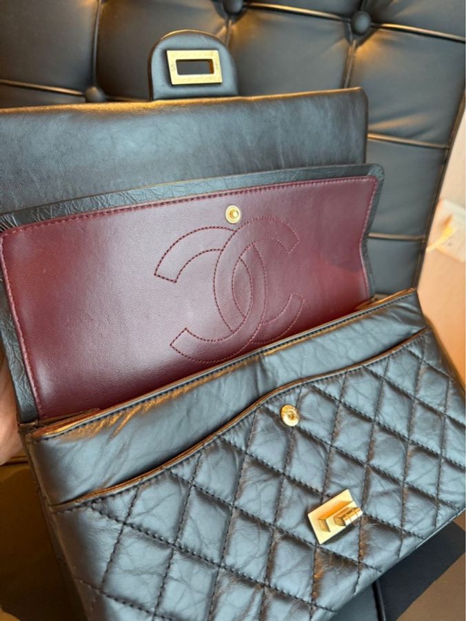 Chanel 香奈兒黑金2.55鏈條包 雙蓋紅色皮內里-11