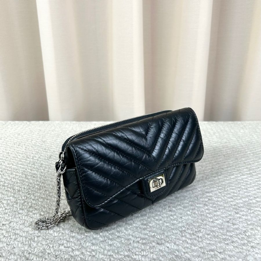香奈兒CHANEL牛皮2.55mini黑銀23 經典V紋 98新-2