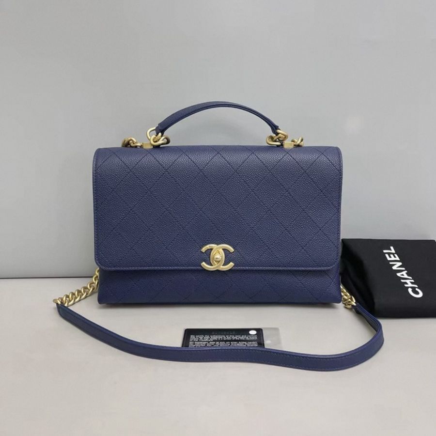 Chanel香奈兒 Chic Affinity 藍色全皮荔枝紋手提單肩斜挎包-0