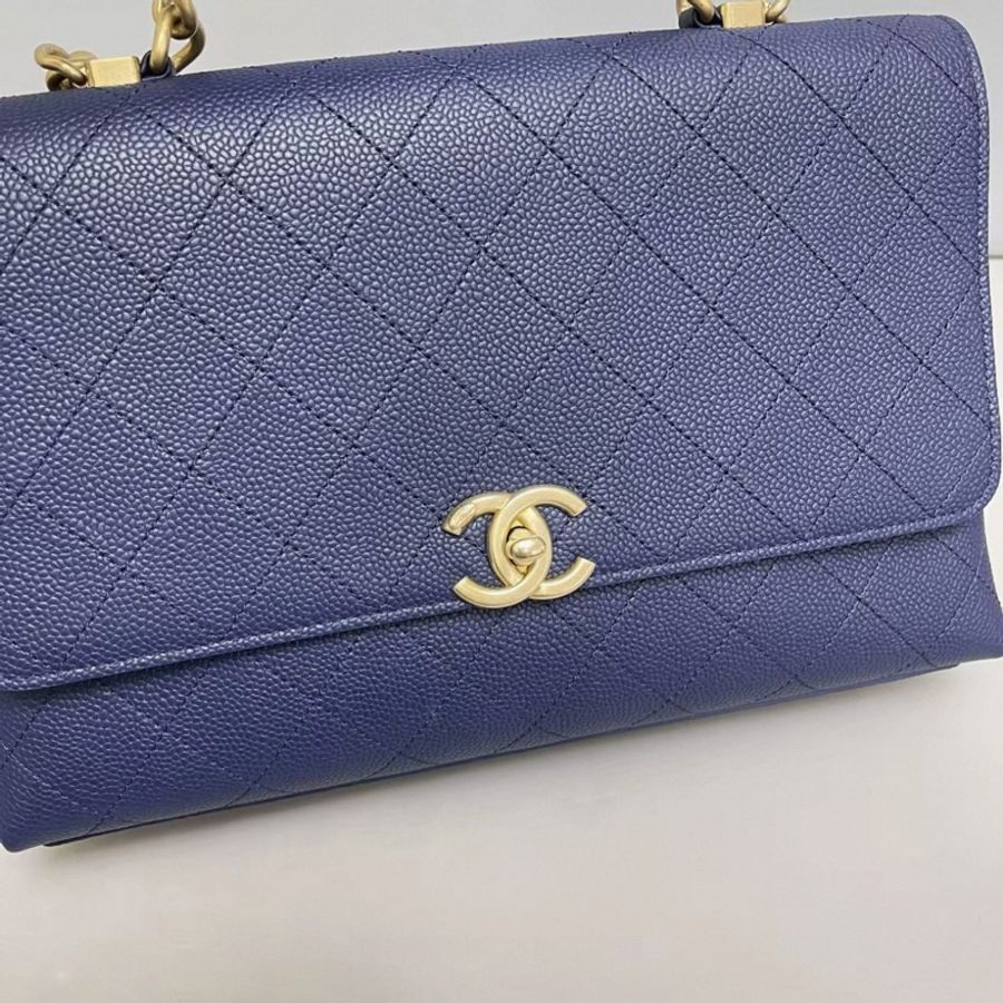 Chanel香奈兒 Chic Affinity 藍色全皮荔枝紋手提單肩斜挎包-5