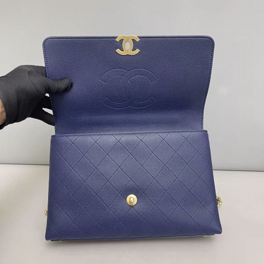 Chanel香奈兒 Chic Affinity 藍色全皮荔枝紋手提單肩斜挎包-6