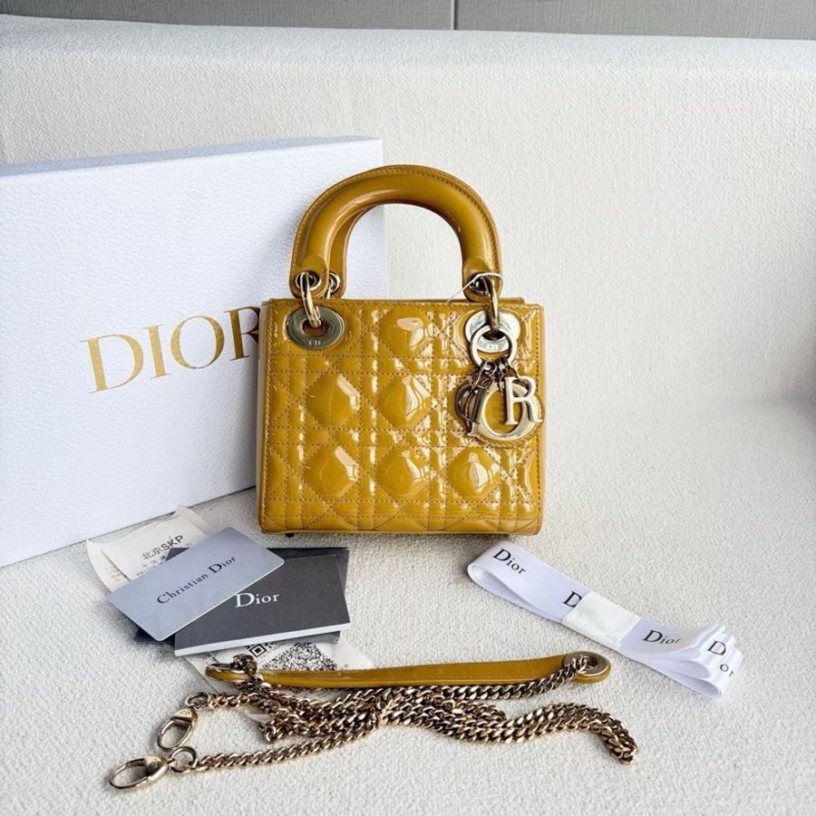 【威選精品】💛 Dior 漆皮 Lady Dior 三格|芥末黃・金扣-3