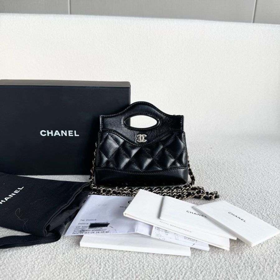 【威選精品】🖤 CHANEL 黑色超 Mini 31 Bag|油蠟皮・淡金扣-0