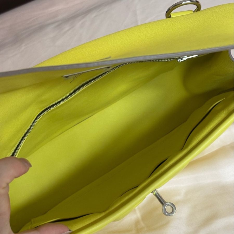 Hermes • Berline 28 檸檬黃銀釦 Evercolor皮-7