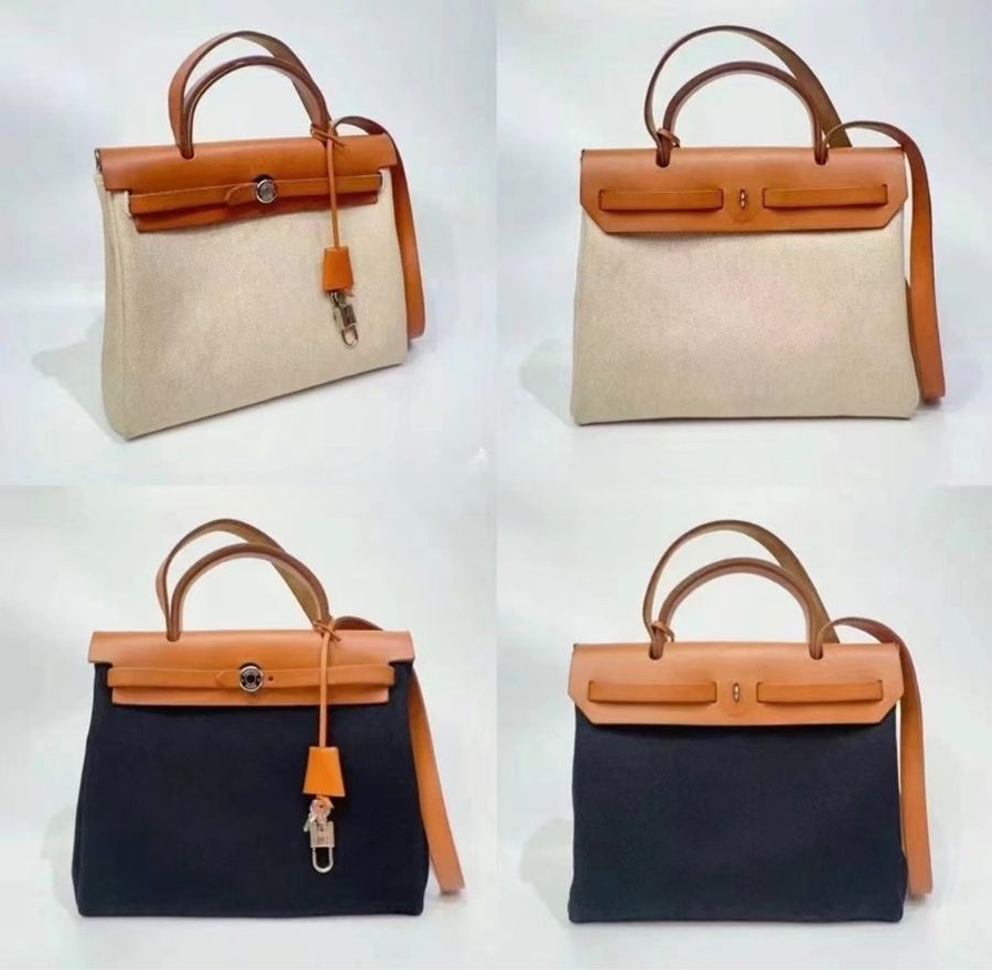 「JL精品代購」95新 Hermes 愛馬仕白色拼皮Herbag PM 帶替換袋 (買一包有兩包用😍)-3