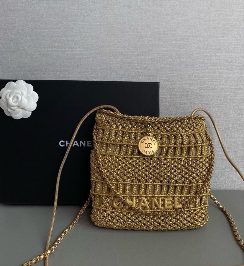 【威選精品】🖤 CHANEL 金色編織 Mini 22 Bag|稀有金色編織款・芯片版-3