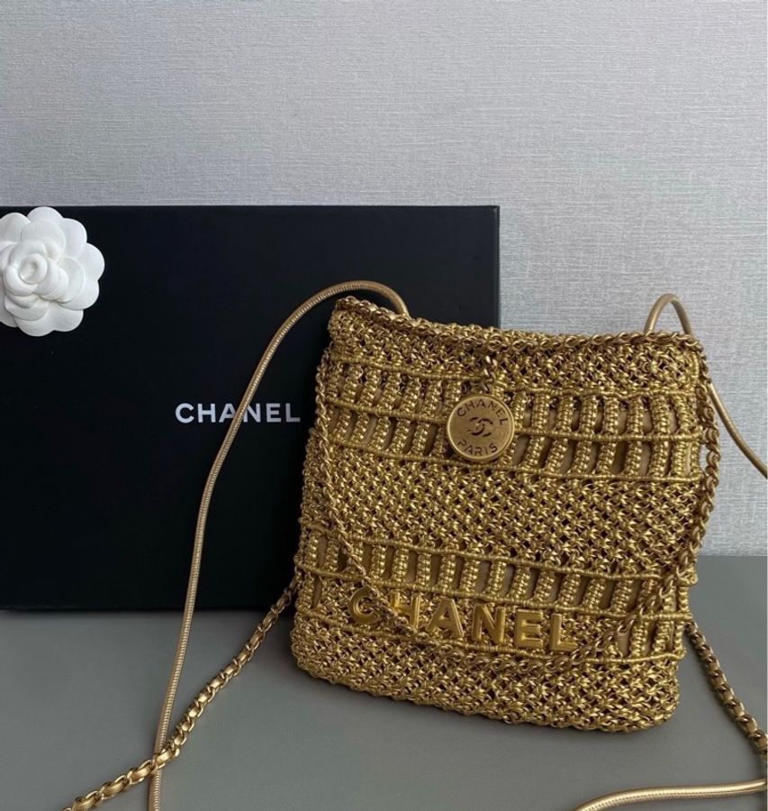 【威選精品】🖤 CHANEL 金色編織 Mini 22 Bag|稀有金色編織款・芯片版-4