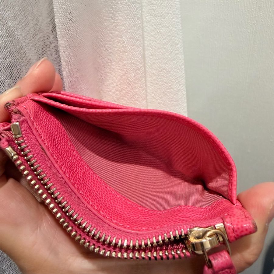 Chanel 香奈兒 荔枝牛皮 拉鍊卡包 零錢包 粉-24