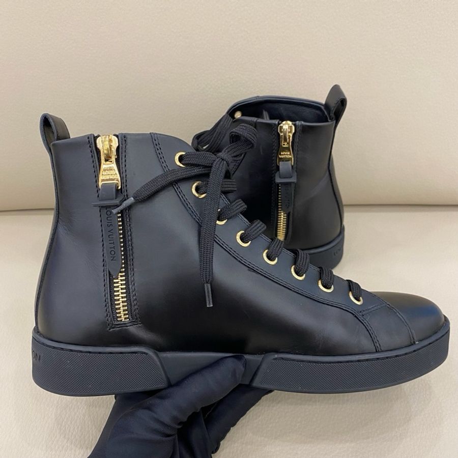 Louis Vuitton 路易威登 黑色全皮側面拉鍊 高幫休閒鞋 35.5碼未使用 僅試穿-1