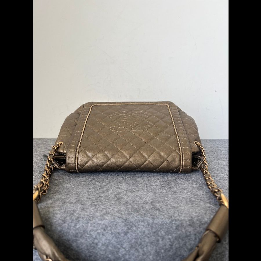 香奈兒Chanel復古金色單肩斜挎包,編繩肩帶-6