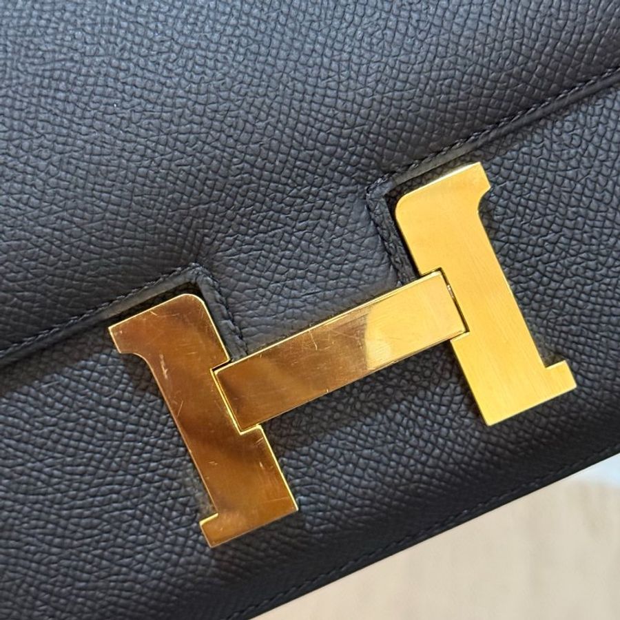 愛馬仕Hermes 康康Constance19 黑金Epsom皮-8
