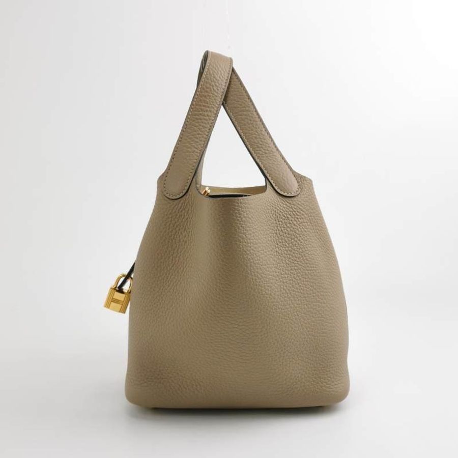 Hermes Picotin菜籃包18手提包Clemence(TC)牛皮金扣S2風衣灰B刻-2