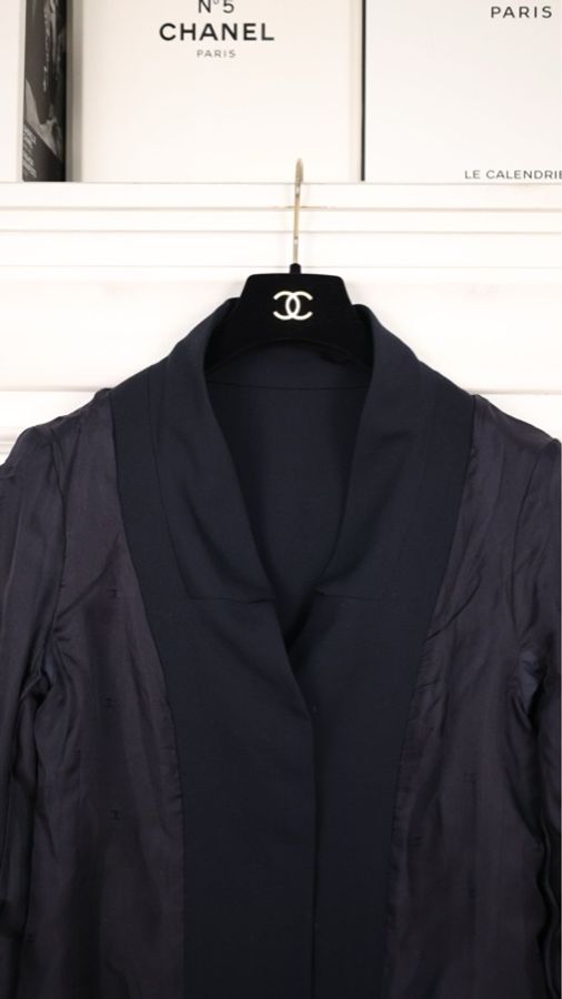 Chanel 98年深蓝色四叶草琉璃扣两口袋外套-15