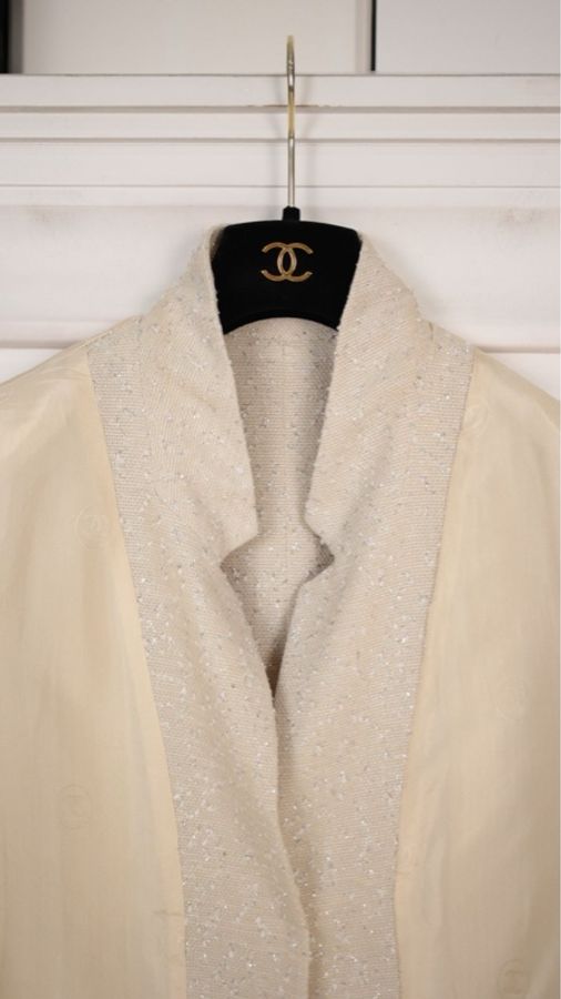 Chanel 99年米黄色细闪两口袋上衣外套-13