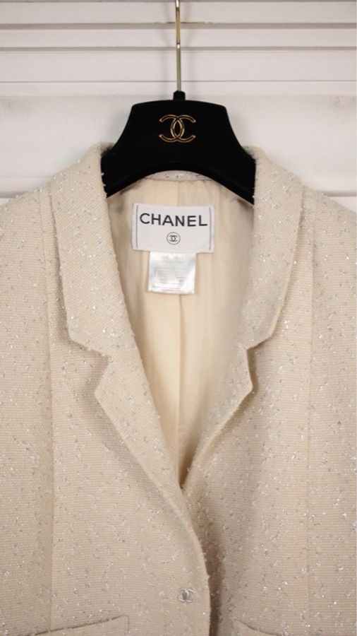 Chanel 99年米黄色细闪两口袋上衣外套-17