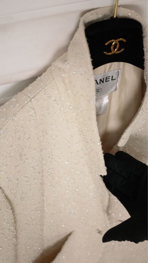 Chanel 99年米黄色细闪两口袋上衣外套-25