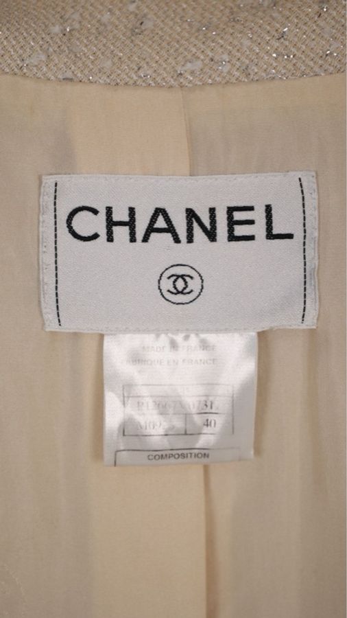 Chanel 99年米黄色细闪两口袋上衣外套-33
