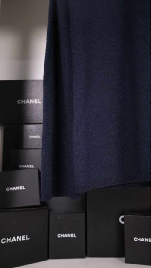 Chanel 08年深蓝色细闪羊毛针织连帽套头毛衣上衣外套-45