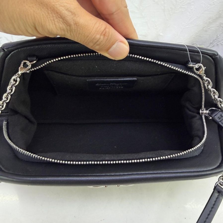 Salvatore Ferragamo Black Studded Gancino Soft Pouch-10