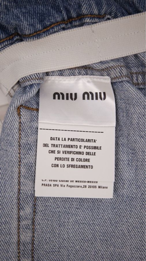MIU MIU 浅蓝色丹宁牛仔高腰松紧带花苞短裤-37
