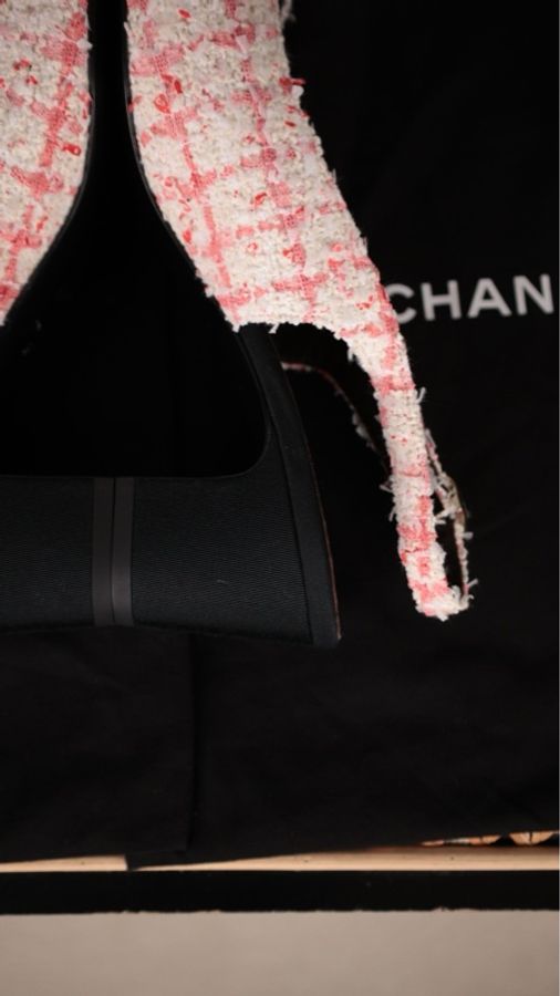 Chanel 24P Sling back粉色粗花呢高跟凉鞋-7