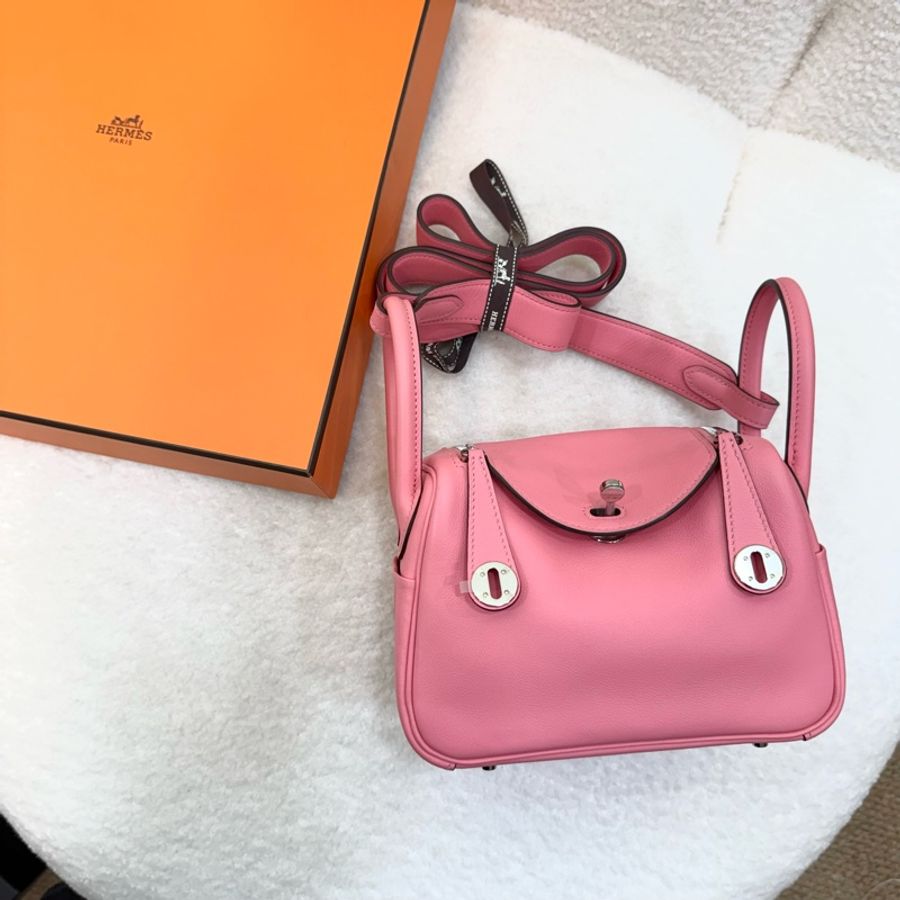 Hermes 唇膏粉銀釦Swift 牛皮mini Lindy-6