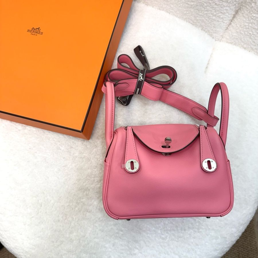Hermes 唇膏粉銀釦Swift 牛皮mini Lindy-20
