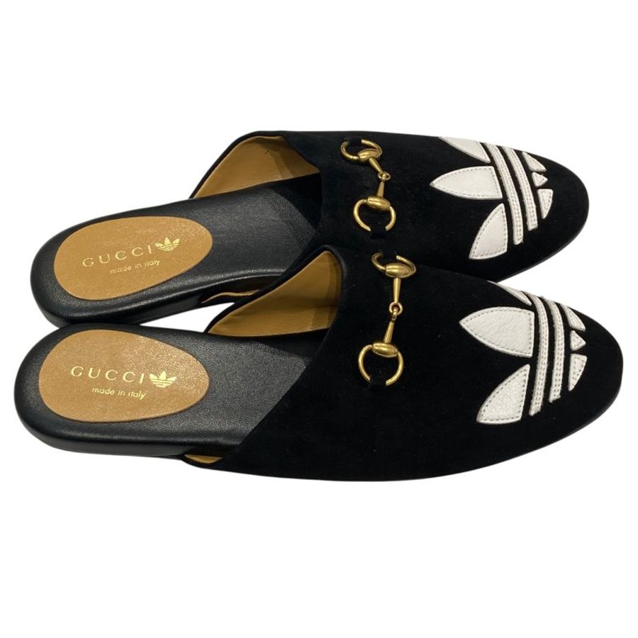 GUCCI 古馳 ADIDAS X GUCCI 聯名系列 SUEDE HORSEBIT MULES 馬銜扣穆勒鞋 麂皮 黑色-3