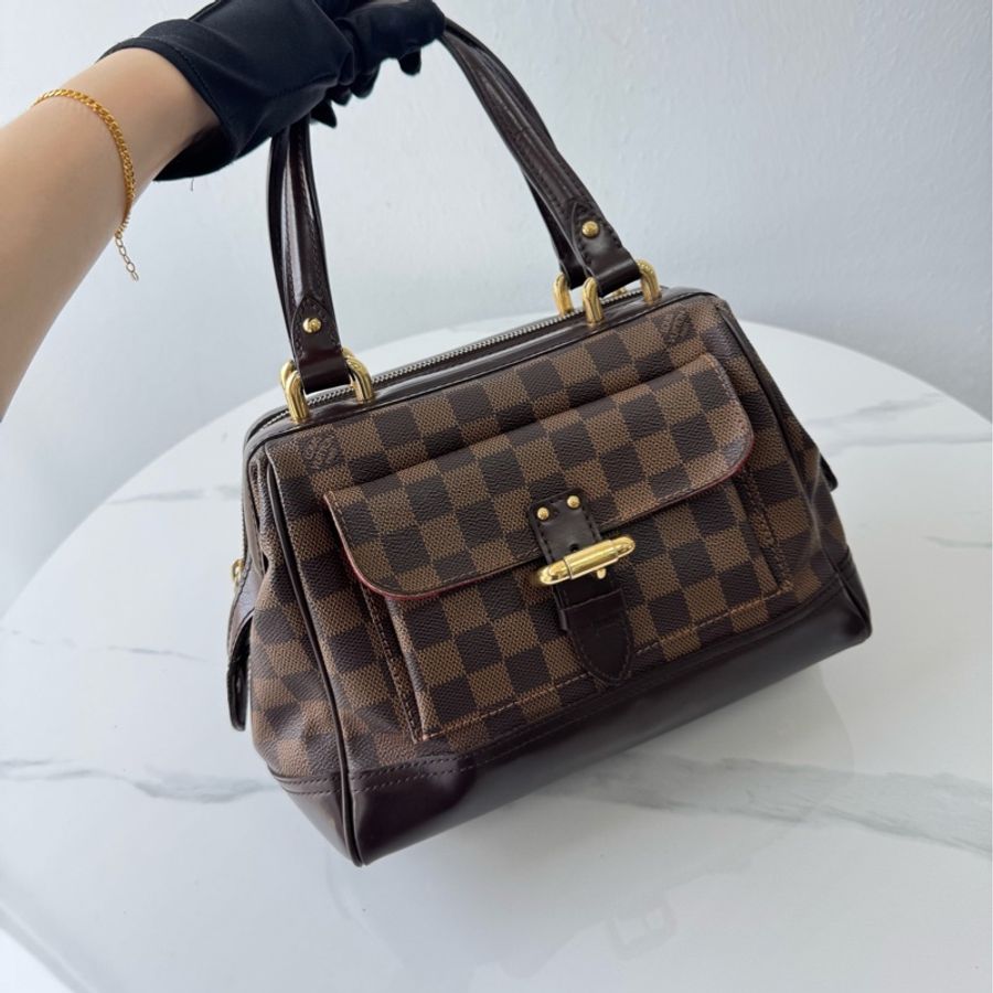 Louis Vuitton 路易威登 knightsbridge 紀念款騎士橋 騎士包 蛙口包 棋盤格手提包 棕棋盤格-1