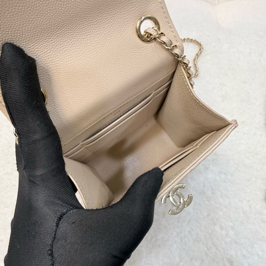 Chanel 米色荔紋山羊皮手機包-5