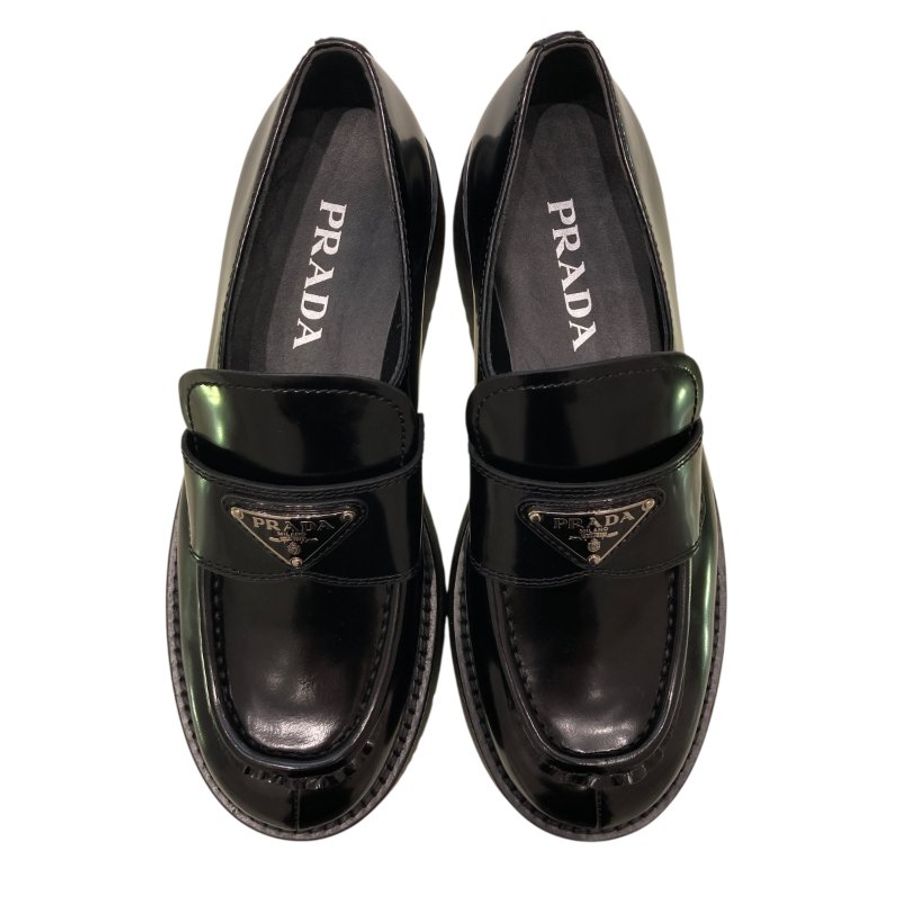 PRADA 普拉達 1D246M CHOCOLATE BRUSHED LEATHER LOAFERS 樂福鞋 拋光皮革 黑色-1