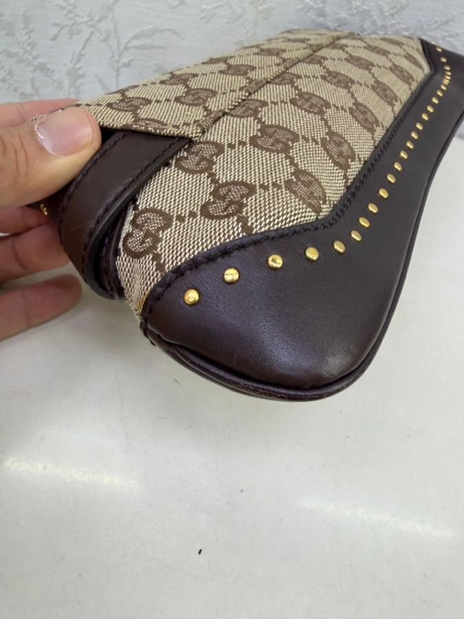 Gucci Monogram Studded Small Horsebit Clutch Dark Brown-2