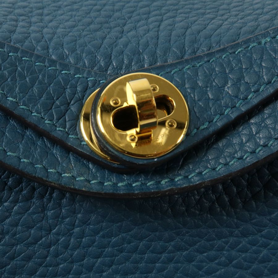 HERMES Clemence皮革Mini Lindy手挽肩背兩用袋Vert Bosphore-6