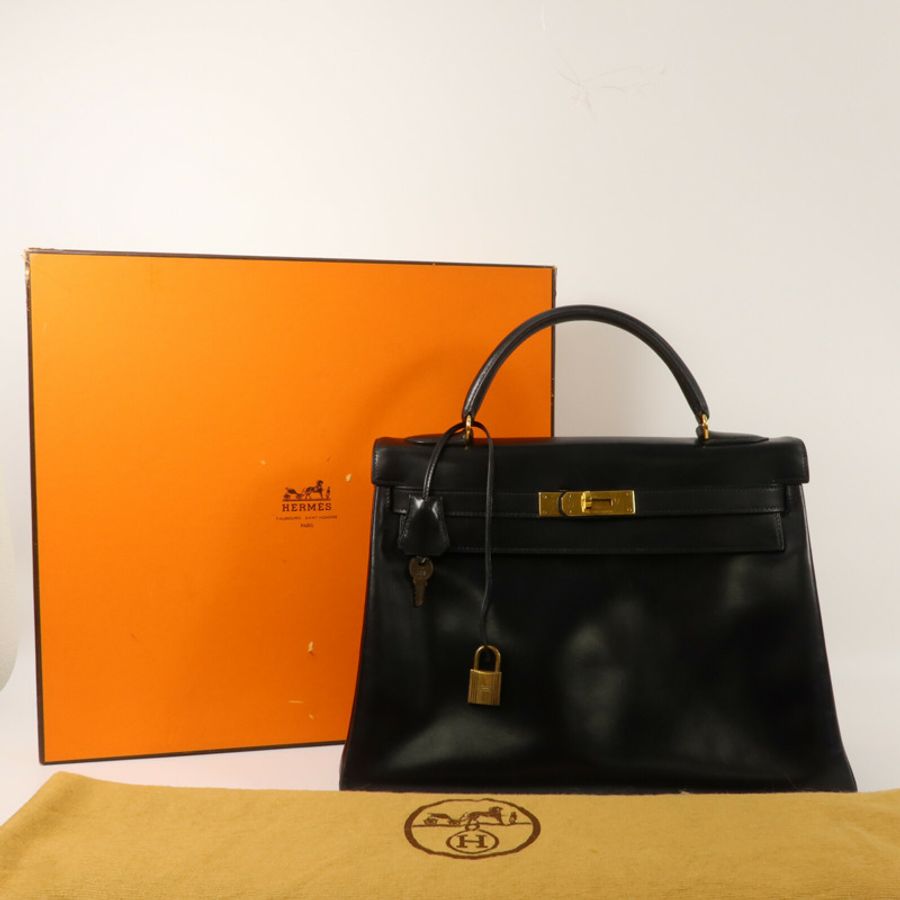 HERMES Box Calf皮革Kelly 32手挽袋Noir-10