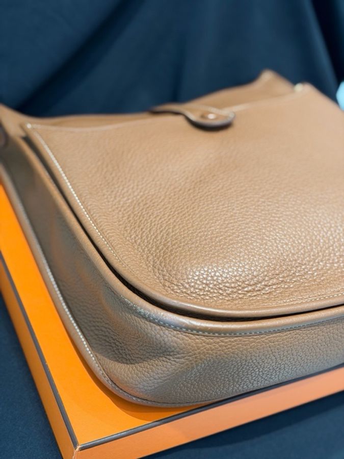 hermes 愛馬仕evelyne伊芙琳29金棕銀扣 框R刻-7