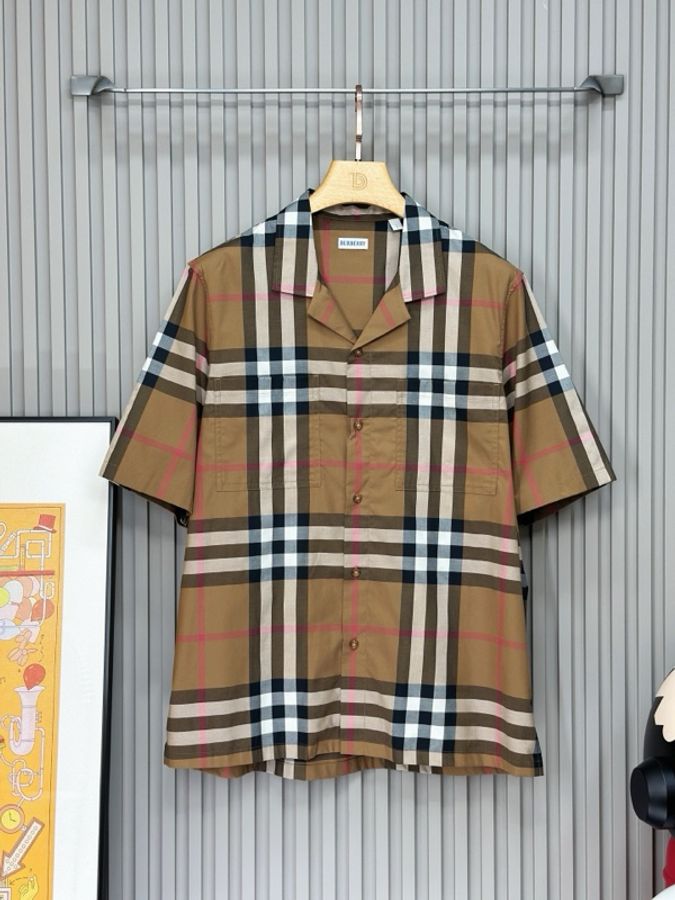 BURBERRY 巴寶莉 卡其色格紋休閒襯衫 短袖-0
