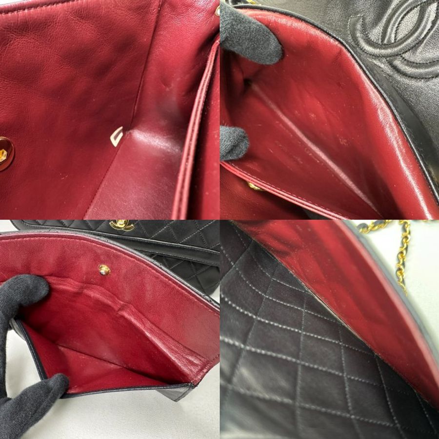 CHANEL Vintage老香黑金羊雙C鏈帶包-8