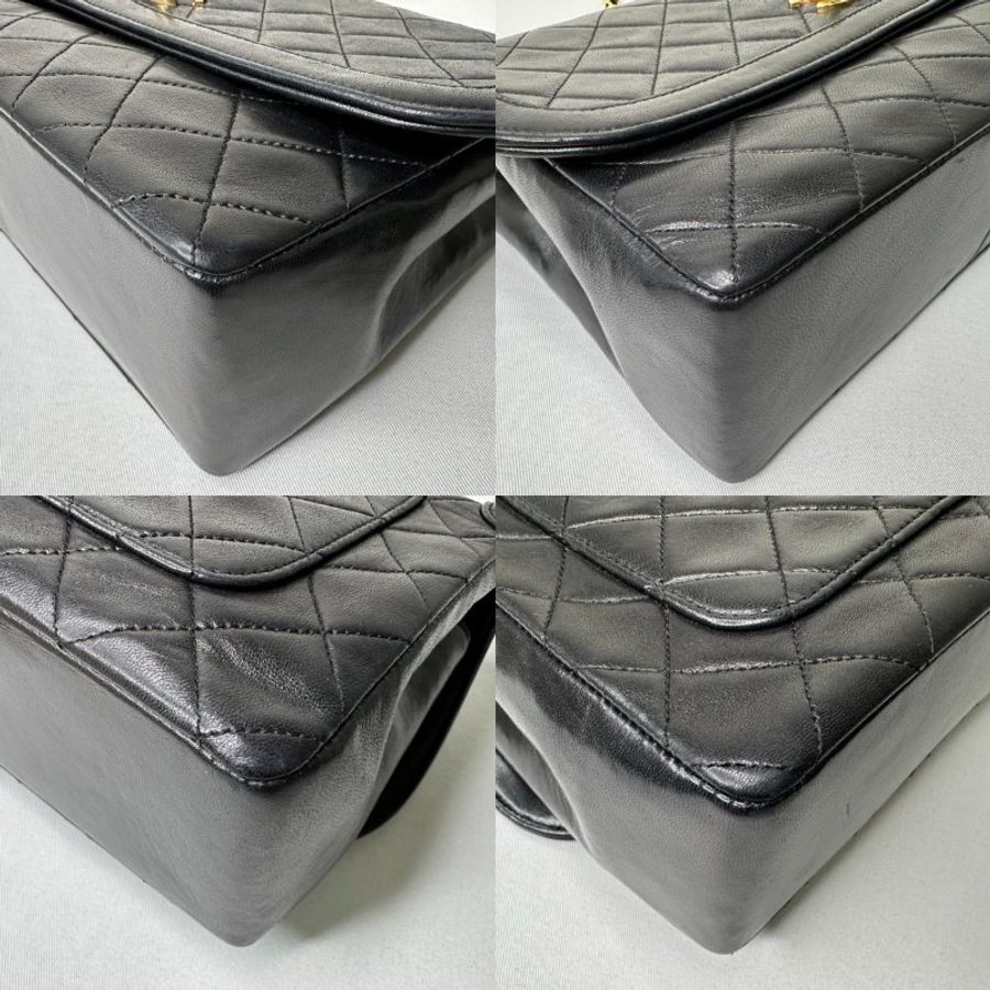 CHANEL Vintage老香黑金羊雙C鏈帶包-12