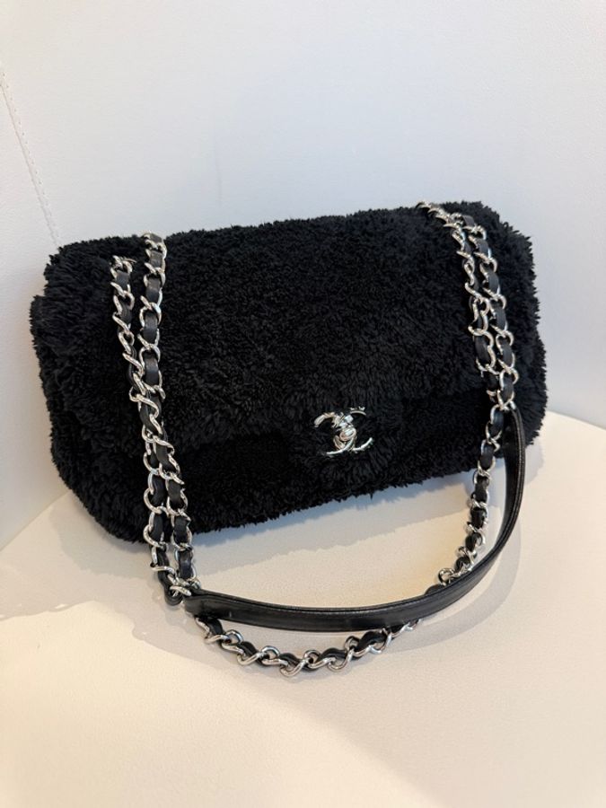 CHANEL✨毛巾布經典CF鏈條包翻蓋包單蓋包-0